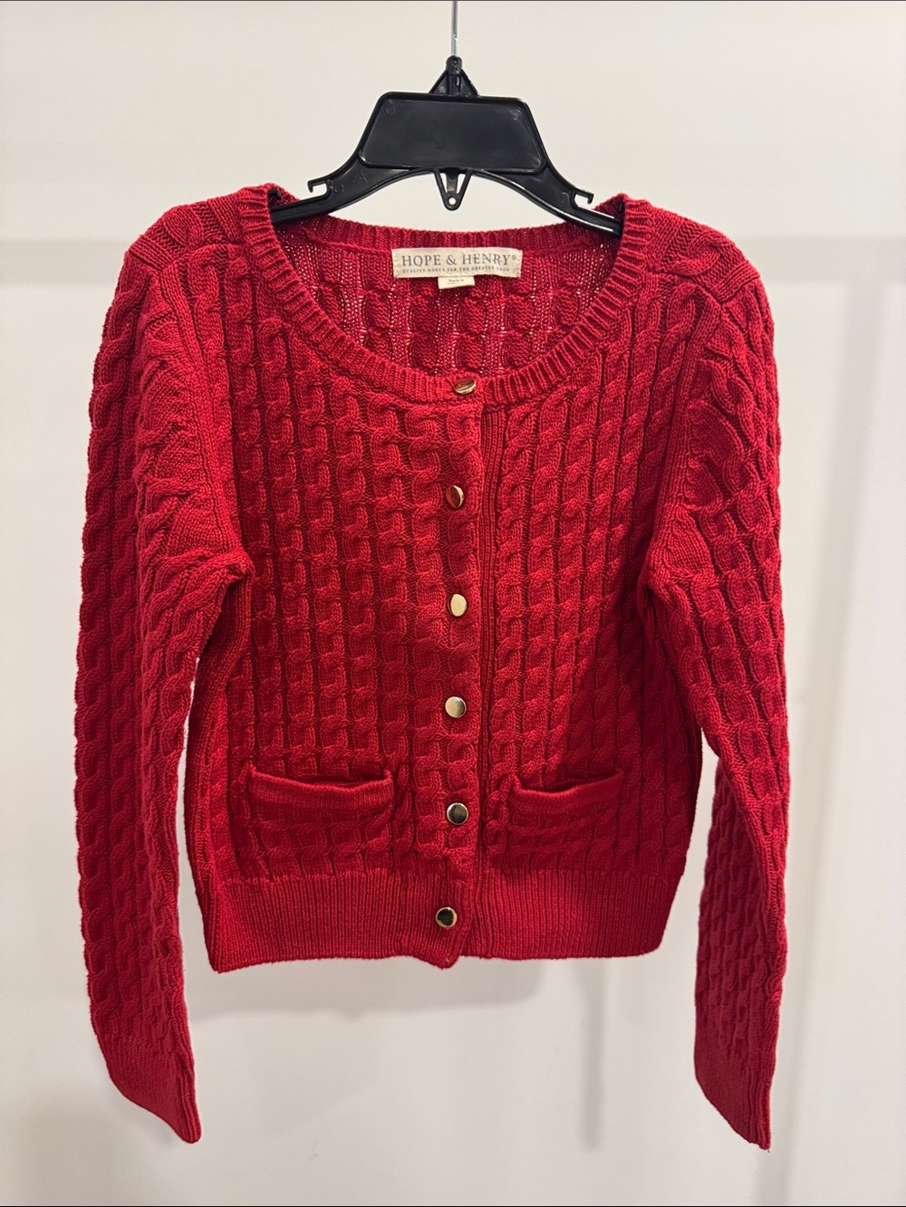 Hope & Henry Girls' Red Cable-Knit Button Cardigan